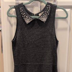LOFT Gray Sheath Dress with Embellished Peter Pan Collar